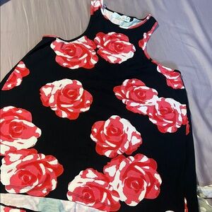 Black Tank with Bold Red & White Rose Print
